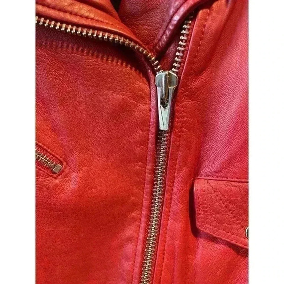 VEDA Baby Jane Leather Moto Jacket Red Size Small - Picture 10 of 14